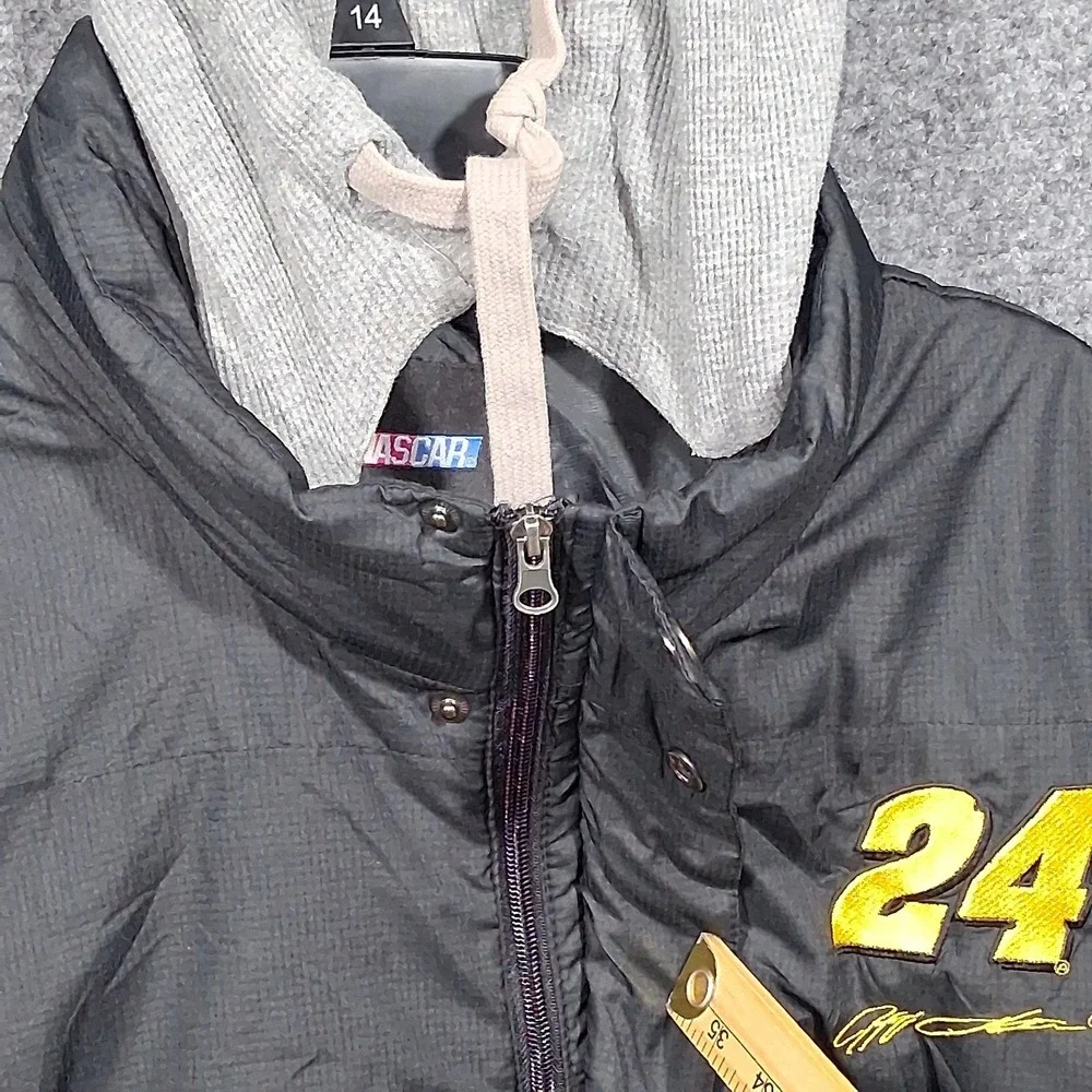 NASCAR Jeff Gordon 24 Hendrick Motorsport Jacket Mens XXL Black Grey Puffer Hood